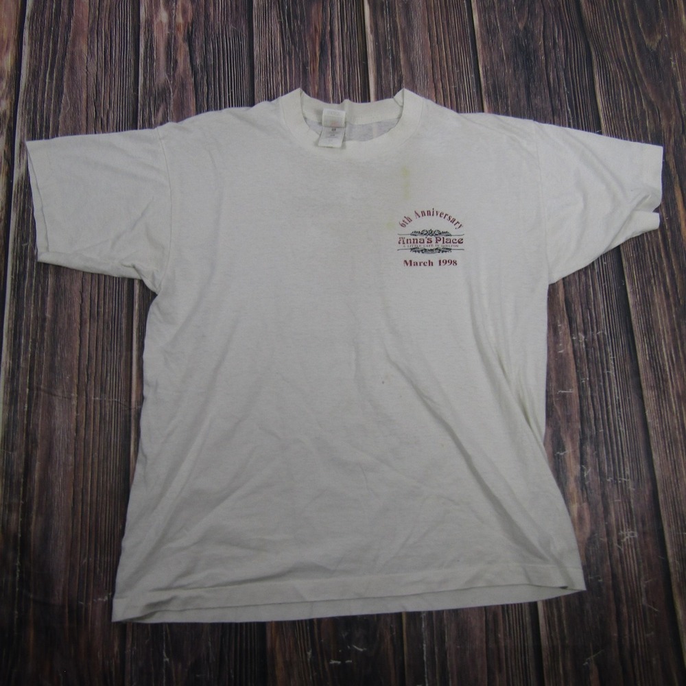 Vintage Fruit Of The Loom Anna's Place Shirt Mens Large White Anniversary Tee